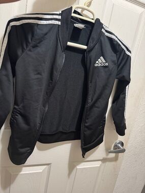 adidas Black Jacket with White Stripe Accents